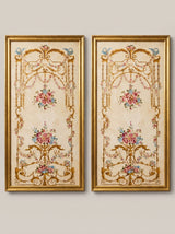 Hand-carved gilded wood frame with château scroll detailing, styled in an entrance gallery setting.