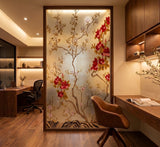 Hand-painted 23-karat gold leaf wallcovering panel featuring the Botanical Gilt Trellis motif, installed in an entrance setting.