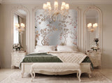 Hand-painted 23-karat gold leaf wallcovering panel featuring the Neoclassical Gilt Bloom motif, installed in an entrance setting.