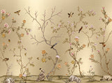 Hand-painted 23-karat gold leaf wallcovering panel featuring the Themed Dining Gilt Wall motif, installed in a dining room setting.