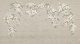 Versailles Bloom hand-painted natural silk wallcovering detail with pale floral branches.