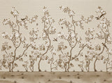 Foyer Chinoiserie natural silk wallcovering detail with birds and flowers.