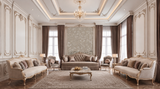 Hand-painted natural mulberry silk wallcovering featuring the Lantern Garden Silk motif on silk ground, shown in a dining room application.