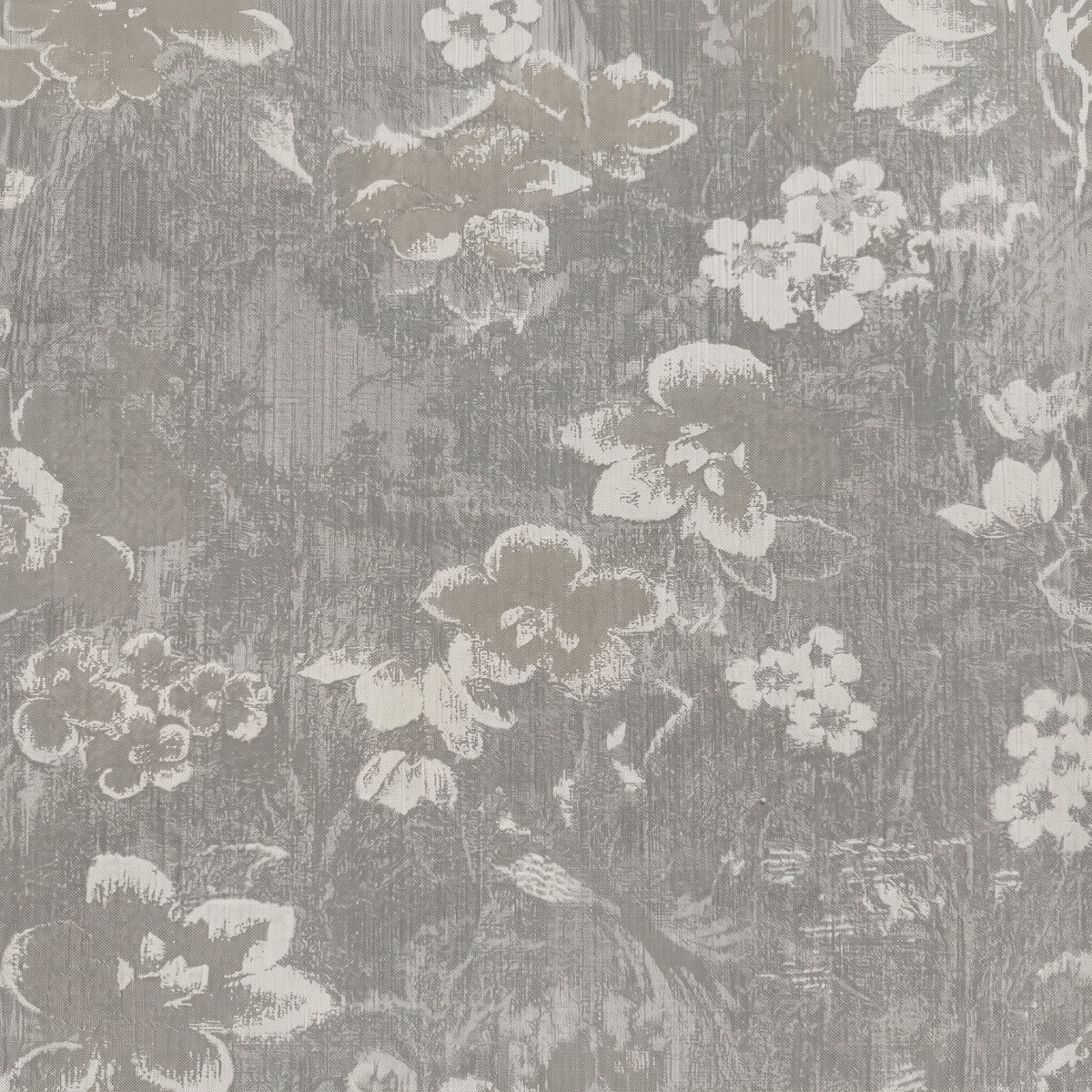 Vinyl-print wallcovering in a fine botanical sprig motif on warm parchment ground, shown applied to a bedroom wall.