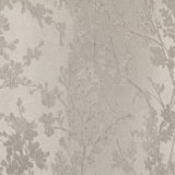 Vinyl-print wallcovering in a tone-on-tone ivory floral vine motif, shown applied to a wall panel.