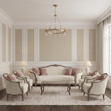 Plain tonal textured vinyl-backed wallcovering in pronounced woven-fabric finish, taupe ground, shown applied to a wall.