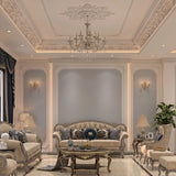 Plain tonal textured vinyl-backed wallcovering in soft irregular-grain finish, ivory-grey ground, shown applied to a wall.