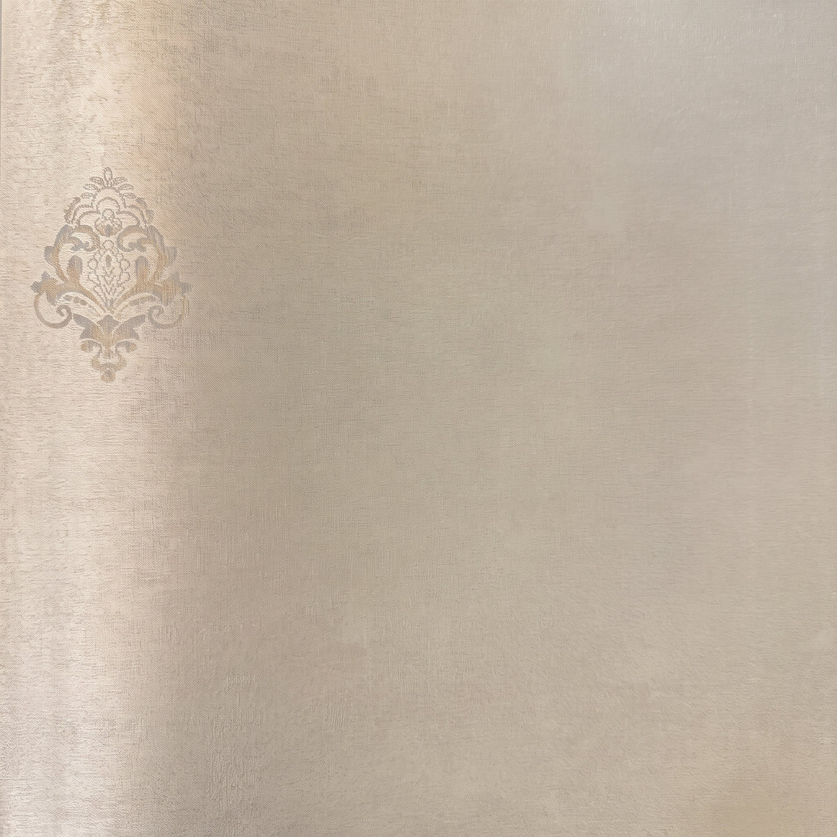 Vinyl-print wallcovering in a fine cream damask medallion motif, shown as a product swatch.