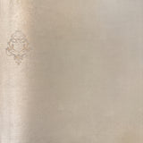 Vinyl-print wallcovering in a fine cream damask medallion motif, shown as a product swatch.