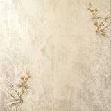 Vinyl-print wallcovering in a cream-and-gold corner-scroll floral motif, shown as a product swatch.
