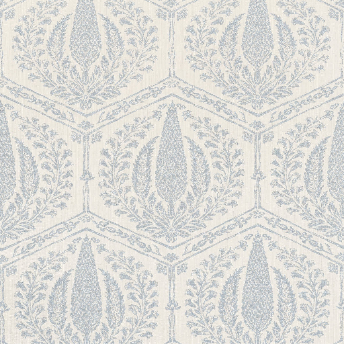 Vinyl-print wallcovering in a muted gold-brown damask motif on taupe ground, shown as a product swatch.