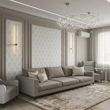 Vinyl-print wallcovering in a muted gold-brown damask motif on taupe ground, shown as a product swatch.