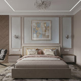Plain tonal textured vinyl-backed wallcovering in fine seamless-grain finish, ivory ground, shown applied to a wall.