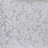 Vinyl-print wallcovering in a scrolling damask motif over a ribbed woven ground, shown as a product swatch.